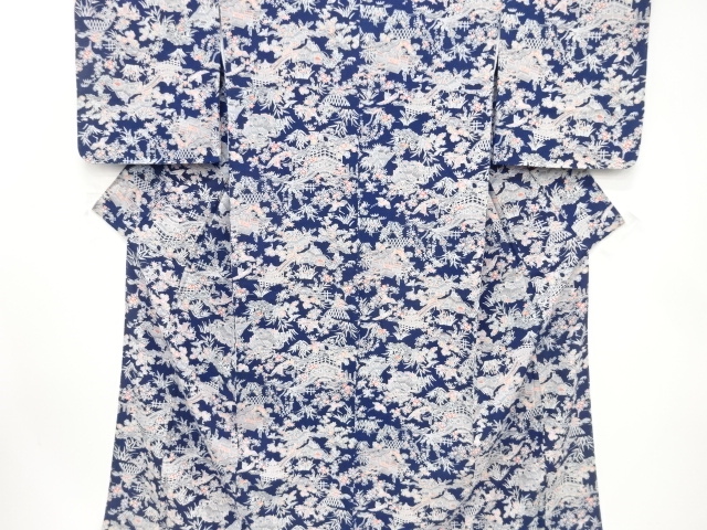 未使用品　庭園風景模様　小紋着物